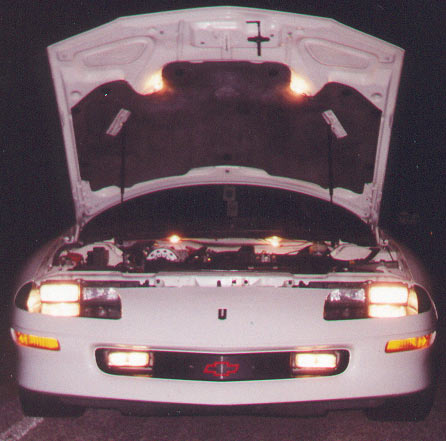 Underhood, with custom lights.